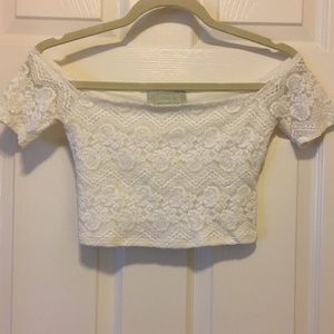 Tinley White Lace off the shoulder crop top